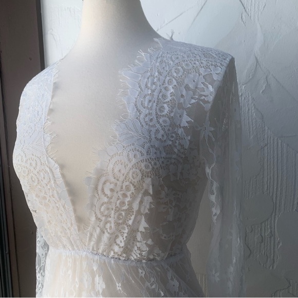 LAST 1 Large! NEW White Lace V Neck Floor Length Dress Maxi Dress - Picture 11 of 14